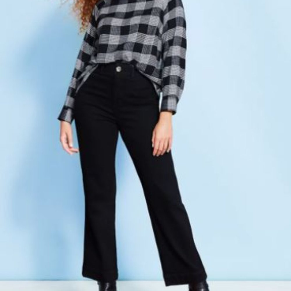 NWT LOFT Slim Wide Leg Jeans In Washed Black Wash‎